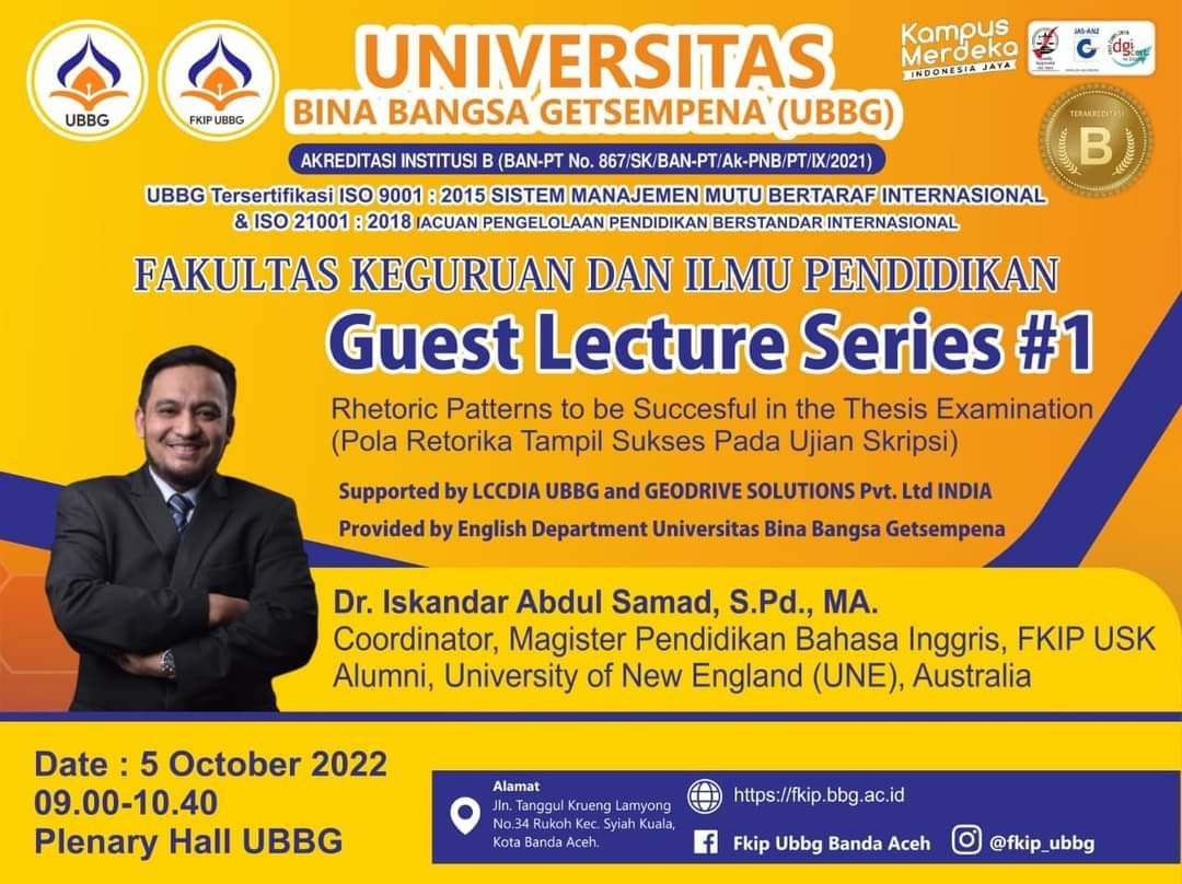 Koordinator MPBEN USK Bahas Retorika Tampil Sukses Pada Ujian Thesis di UBBG Guest Lecture Series 1 FB IMG 1664977355926