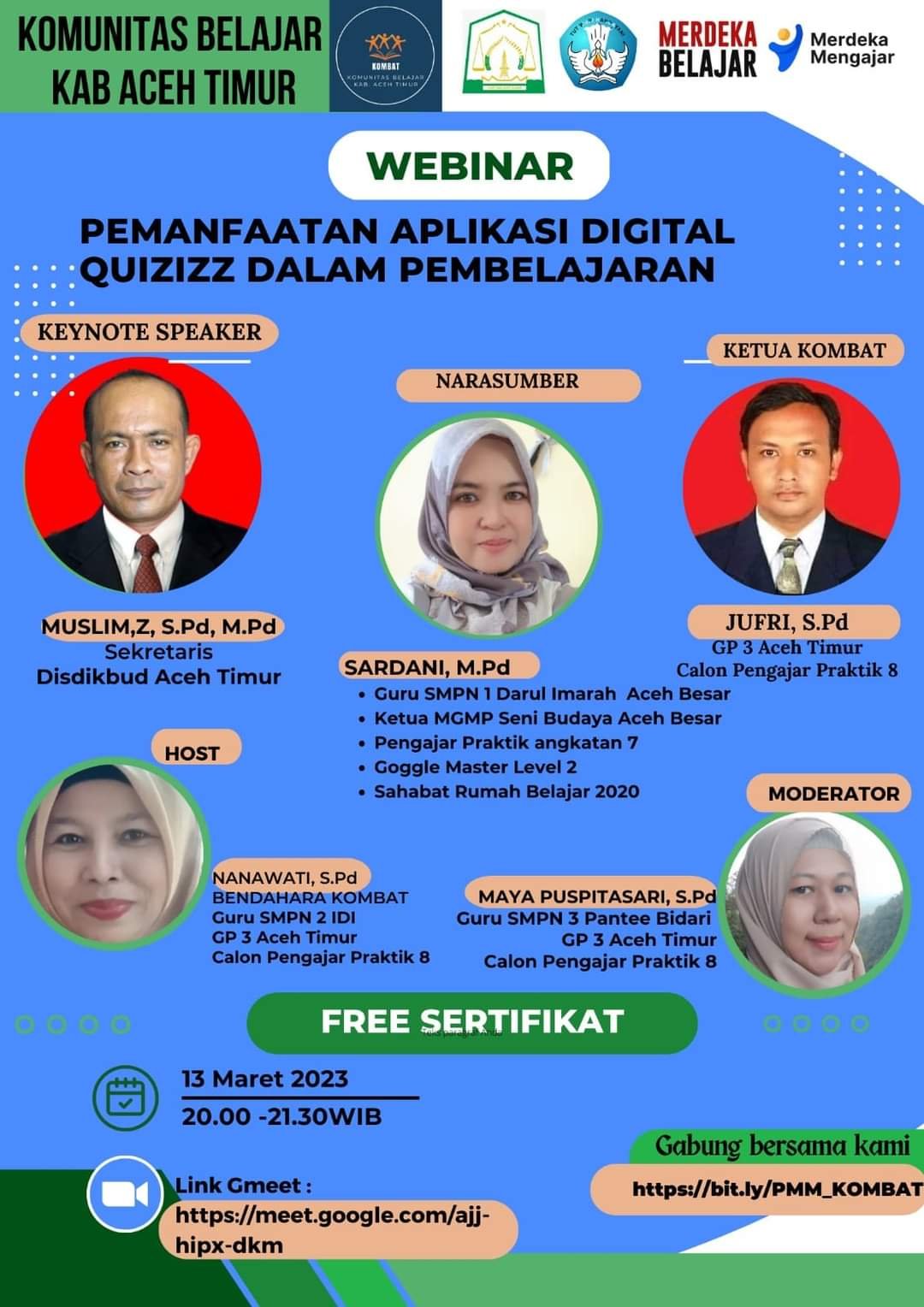 Sardani Guru SMPN 1 Darul Imarah Berbagi Praktik Baik bersama Kombat