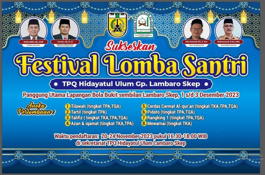 Disdik Dayah Kota Banda Aceh Laksanakan Festival Lomba Santri TPQ